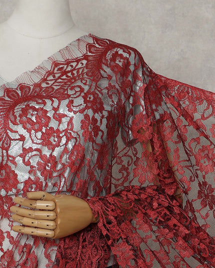 Scarlet Red French Chantilly Lace Saree