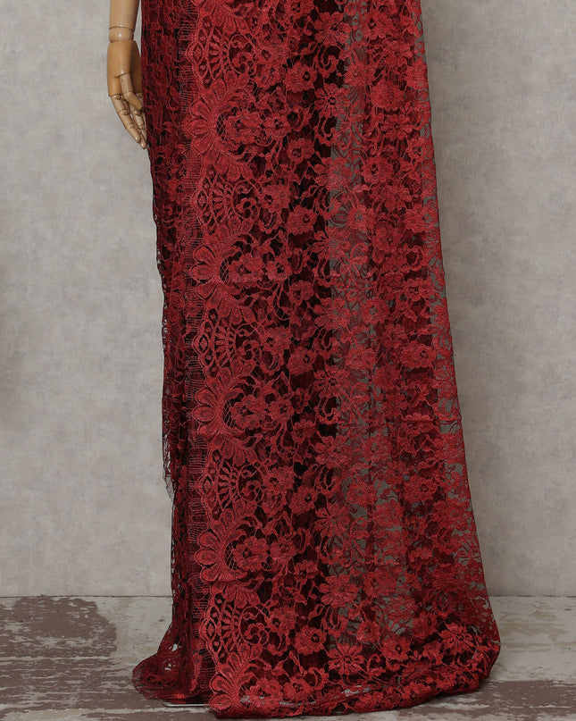 Scarlet Red French Chantilly Lace Saree