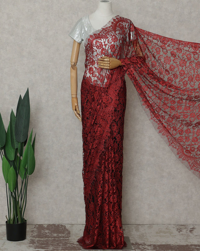 Ruby Red French Chantilly Lace Saree