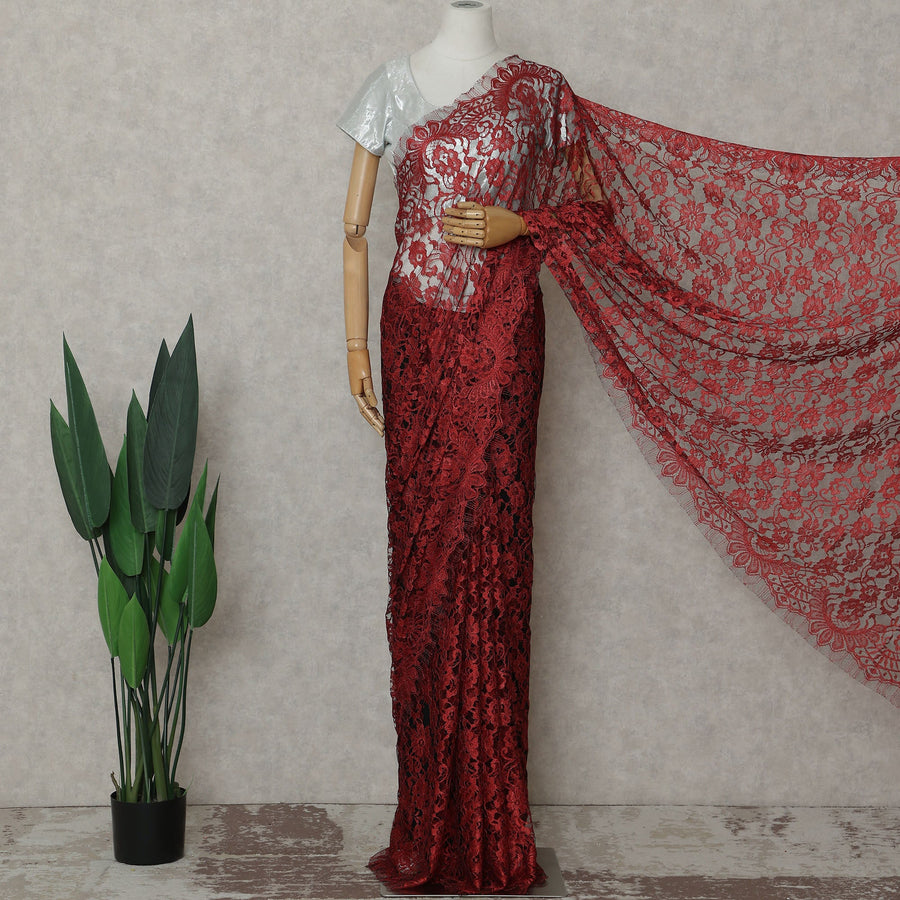 Ruby Red French Chantilly Lace Saree