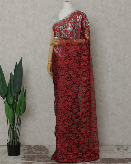 Ruby Red French Chantilly Lace Saree