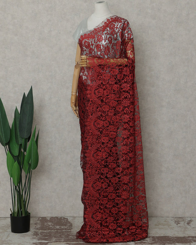 Ruby Red French Chantilly Lace Saree