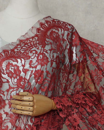 Ruby Red French Chantilly Lace Saree