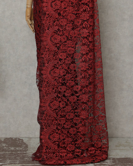 Ruby Red French Chantilly Lace Saree