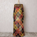 Luxurious Somali Black Silk Chiffon Velvet Dirac - Deep Black with Radiant Sunset Hues, 140cm X 3.5 mtrs piece-D18920 - Regal Fabrics