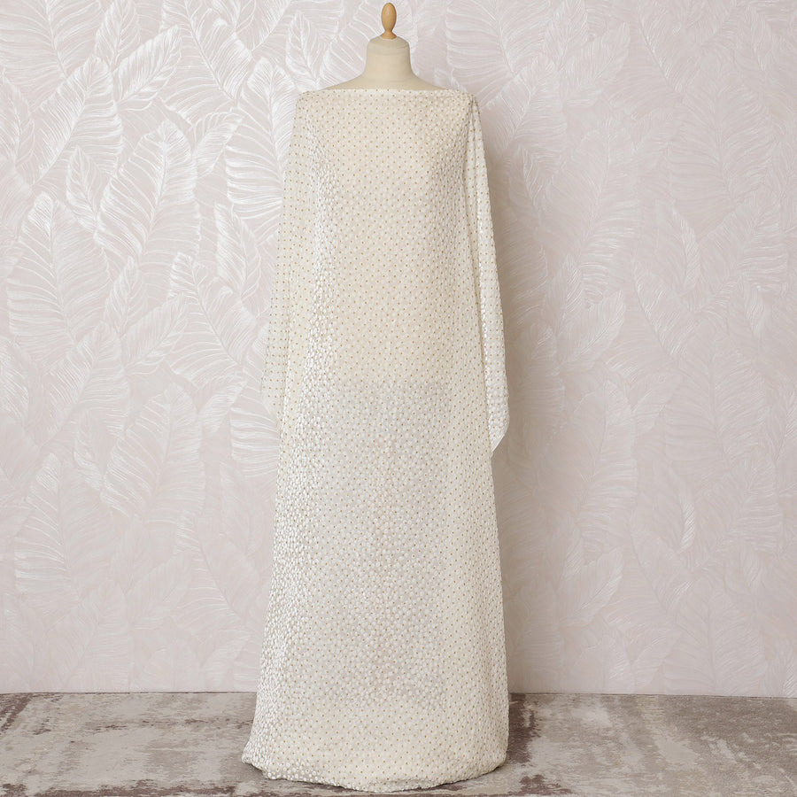 Ivory Silk Chiffon Velvet Dirac Fabric - Classic Elegance, 140cm Width  X 3.5 Mtrs Piece-D18923