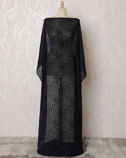 Midnight Blue Velvet Dirac Fabric - Luxe Silk Chiffon Dots, 140cm Wide X 3.5 Mtrs Piece-D18924 Regal Fabrics
