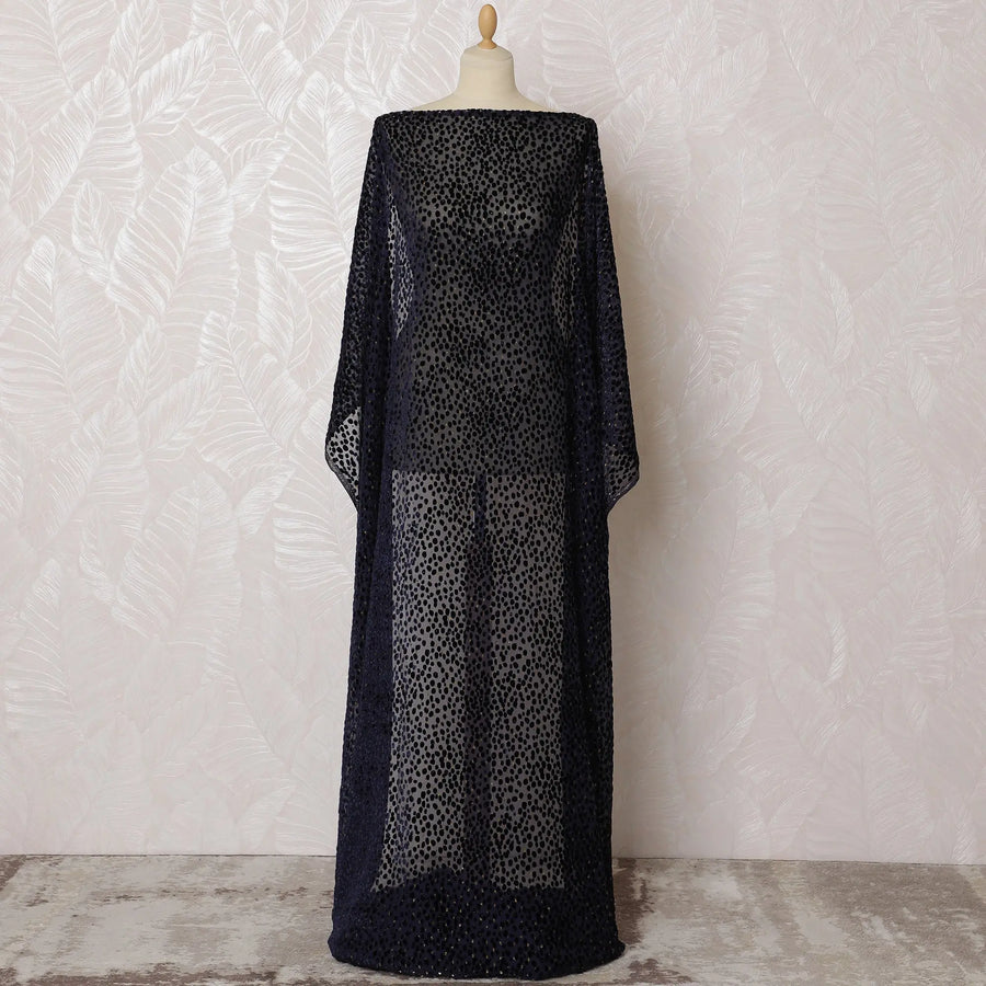 Midnight Blue Velvet Dirac Fabric - Luxe Silk Chiffon Dots, 140cm Wide X 3.5 Mtrs Piece-D18924 Regal Fabrics