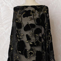 Jet Black Velvet Dirac with Golden Embroidery - Pure Silk Chiffon, 140cm Width X 3.5 Mtrs Piece-D18926