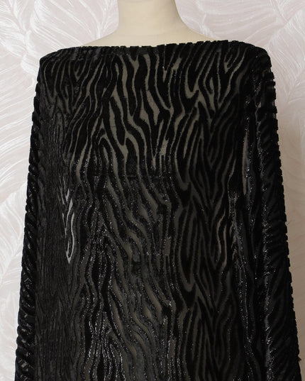 Onyx Zebra Stripe Swiss Velvet Dirac - Sheer Silk Chiffon, 140cm Wide X 3.5 Mtrs piece-D18927