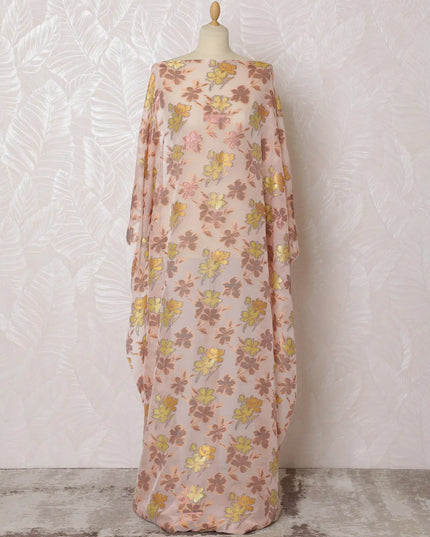 Peach Blush Silk Chiffon Dirac with Gilded Lurex Florals, 140cm Wide X 3.5 Mtrs piece-D18929 Regal Fabrics