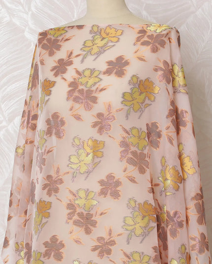 Peach Blush Silk Chiffon Dirac with Gilded Lurex Florals, 140cm Wide X 3.5 Mtrs piece-D18929 Regal Fabrics