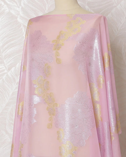 Soft Pink Silk Chiffon Dirac with Golden Lurex Accents, 140cm Wide X 3.5 Mtrs piece-D18930 Regal Fabrics