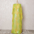 Lemon Zest Silk Chiffon Dirac with Spring Green Lurex Florals, 140cm Wide X 3.5 Mtrs piece-D18931
