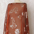 Burnt Sienna Silk Chiffon Dirac with Rose Gold Lurex Florals, 140cm Wide X 3.5 Mtrs piece-D18933