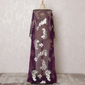 Plum Elegance Silk Chiffon Dirac with Silver Lurex Florals, 140cm Wide X 3.5 Mtrs piece-D18934