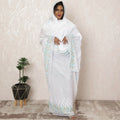 White and Light Blue Traditional Sudanese Premium Swiss Cotton Voile Embroidery Thobe Fabric, 4.5 Meters, 140 cm Width-D20379 Regal Fabrics
