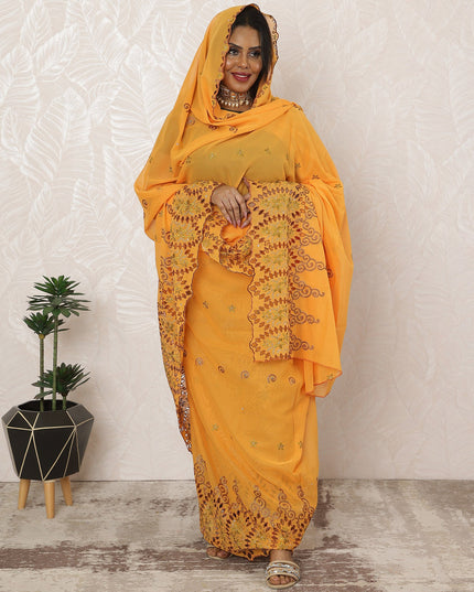 Golden Peach Traditional Sudanese Premium Swiss Cotton Voile Embroidery Thobe Fabric, 4.5 Meters, 140 cm Width-D20380