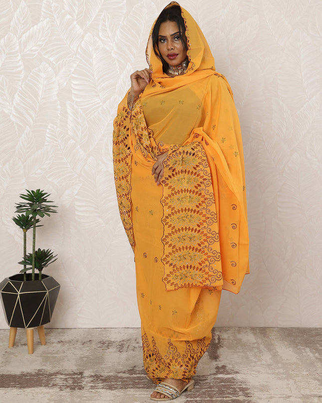 Golden Peach Traditional Sudanese Premium Swiss Cotton Voile Embroidery Thobe Fabric, 4.5 Meters, 140 cm Width-D20380