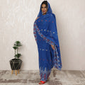 Royal Blue Traditional Sudanese Premium Swiss Cotton Voile Embroidery Thobe Fabric, 4.5 Meters, 140 cm Width-D20381