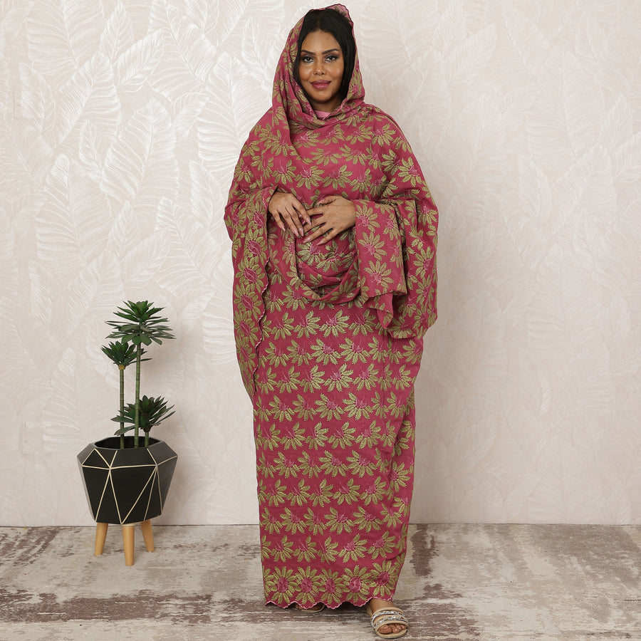 Deep Maroon Traditional Sudanese Premium Swiss Cotton Voile Embroidery Thobe Fabric, 4.5 Meters, 140 cm Width-D20382