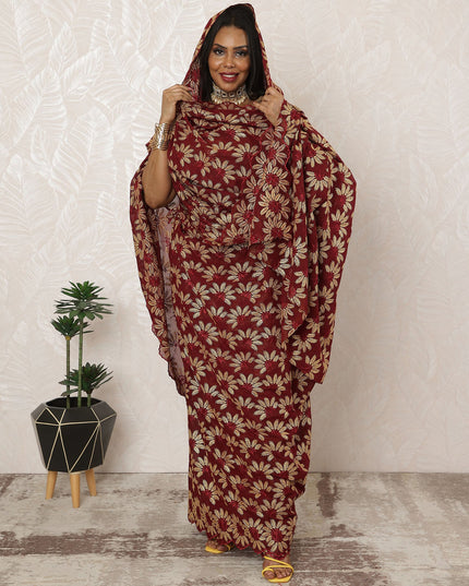 Rich Burgundy Traditional Sudanese Premium Swiss Cotton Voile Embroidery Thobe Fabric, 4.5 Meters, 140 cm Width-D20384