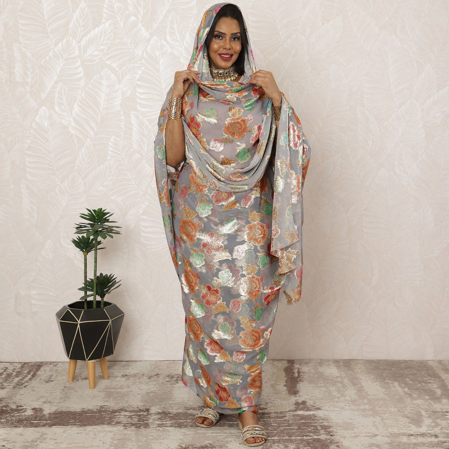 Silver and Gold Traditional Sudanese Silk Chiffon Fabric with Metallic Lurex, 4.5 Meters, 110 cm Width-D20391