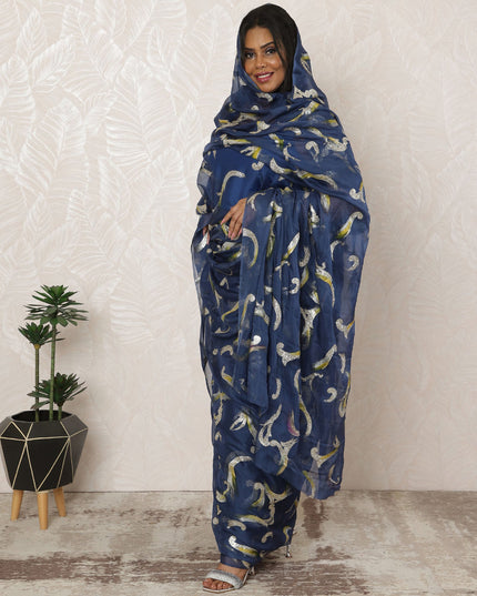 Navy Blue Sudanese Thobe Fabric in Premium Silk Chiffon (Fransawi) with Glitter Accents, 4.5 Meters, 140 cm Width-D20392