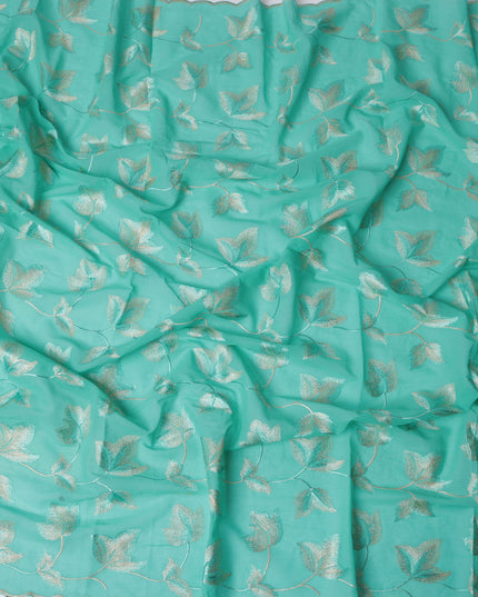 Mint Green Swiss Cotton Voile Sudanese Thobe Fabric with Embroidered Leaf Pattern, 4.5 MetersX140 Cms-D21373