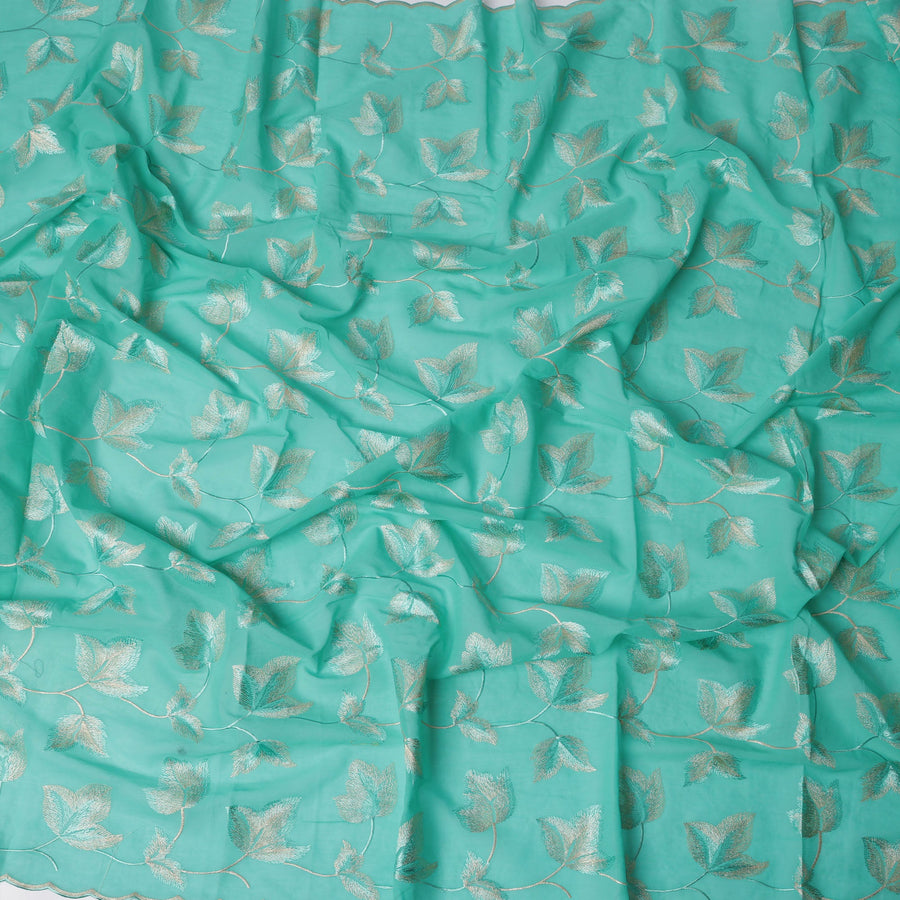 ثوب سوداني من قماش الفوال السويسري باللون الأخضر النعناعي مع نقشة أوراق مطرزة، 4.5 متر × 140 سم - D21373