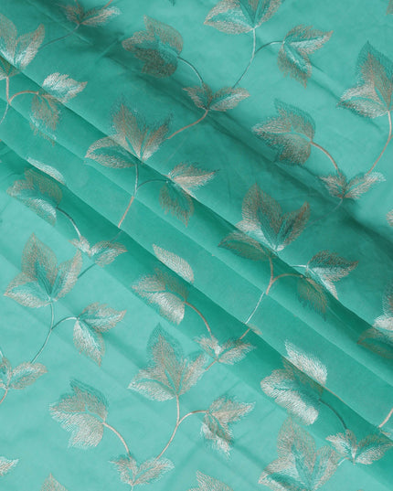 Mint Green Swiss Cotton Voile Sudanese Thobe Fabric with Embroidered Leaf Pattern, 4.5 MetersX140 Cms-D21373