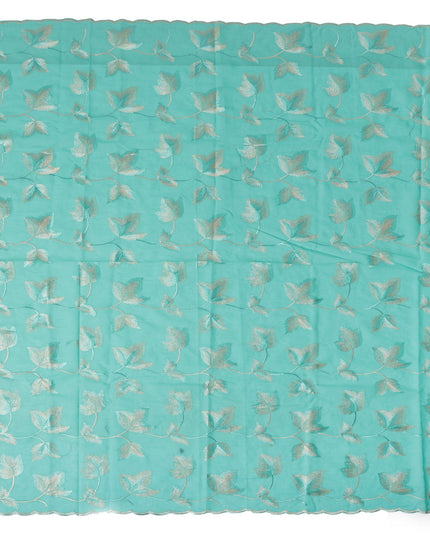 Mint Green Swiss Cotton Voile Sudanese Thobe Fabric with Embroidered Leaf Pattern, 4.5 MetersX140 Cms-D21373