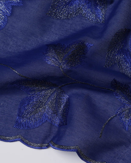 Royal Blue Swiss Cotton Voile Sudanese Thobe Fabric with Embroidered Leaf Pattern, 4.5 MetersX140 Cms-D21374