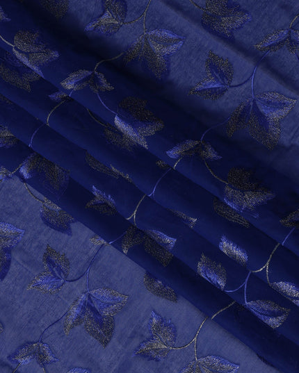 Royal Blue Swiss Cotton Voile Sudanese Thobe Fabric with Embroidered Leaf Pattern, 4.5 MetersX140 Cms-D21374