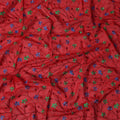 Red Swiss Cotton Voile Sudanese Thobe Fabric with Multicolor Floral Embroidery, 4.5 MetersX140 Cms-D21377