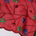 Red Swiss Cotton Voile Sudanese Thobe Fabric with Multicolor Floral Embroidery, 4.5 MetersX140 Cms-D21377