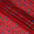 Red Swiss Cotton Voile Sudanese Thobe Fabric with Multicolor Floral Embroidery, 4.5 MetersX140 Cms-D21377