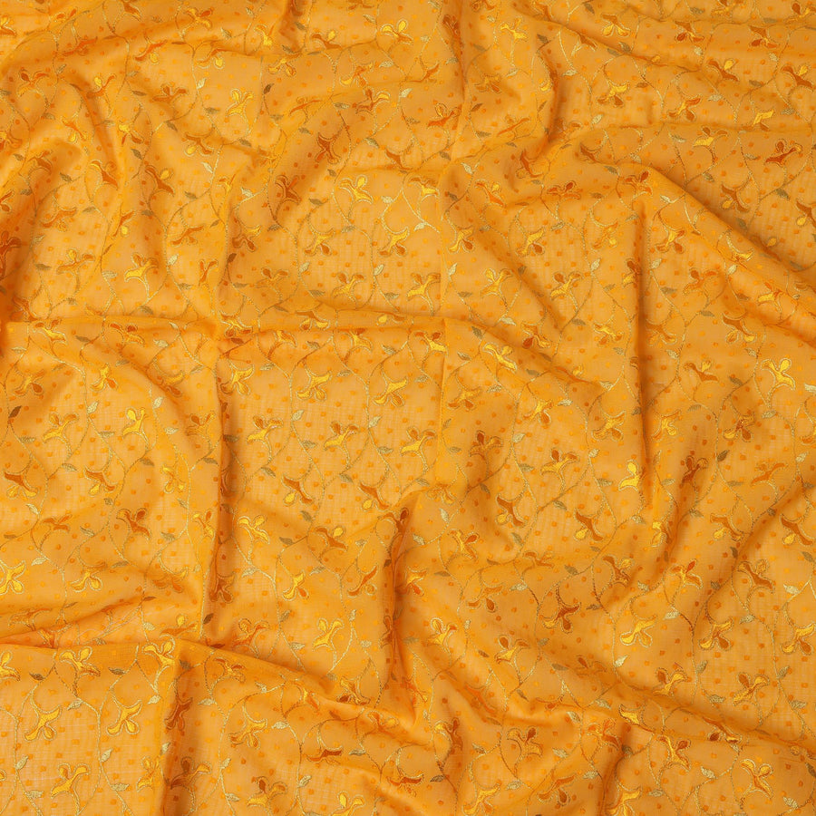 ثوب سوداني من قماش الفوال السويسري الأصفر مع تطريز زهور ذهبية، 4.5 متر × 140 سم - D21381