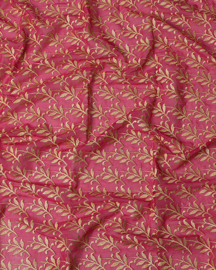 Pink Swiss Cotton Voile Sudanese Thobe Fabric with Gold Leaf Embroidery, 4.5 MetersX140 Cms-D21384