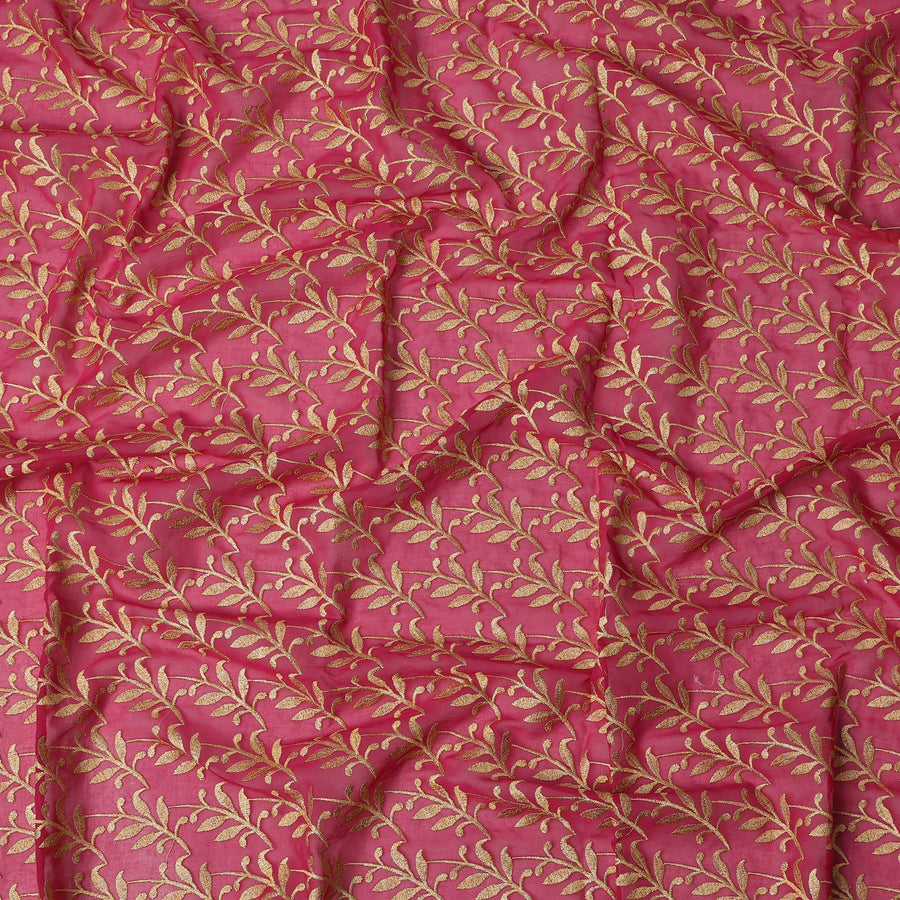 Pink Swiss Cotton Voile Sudanese Thobe Fabric with Gold Leaf Embroidery, 4.5 MetersX140 Cms-D21384 Regal Fabrics