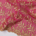 Pink Swiss Cotton Voile Sudanese Thobe Fabric with Gold Leaf Embroidery, 4.5 MetersX140 Cms-D21384 Regal Fabrics
