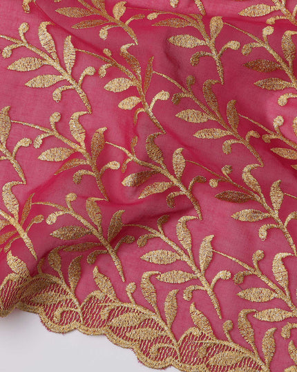 Pink Swiss Cotton Voile Sudanese Thobe Fabric with Gold Leaf Embroidery, 4.5 MetersX140 Cms-D21384