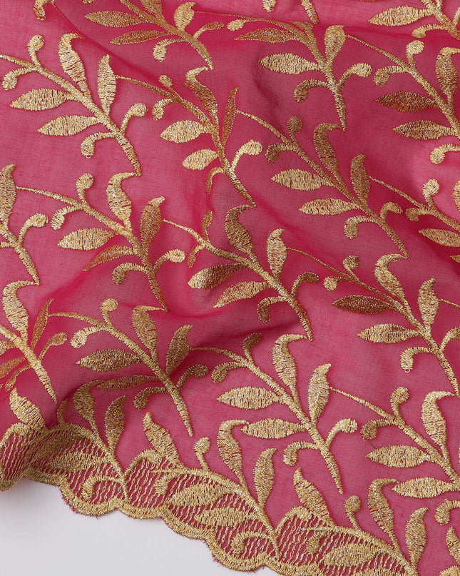 Pink Swiss Cotton Voile Sudanese Thobe Fabric with Gold Leaf Embroidery, 4.5 MetersX140 Cms-D21384