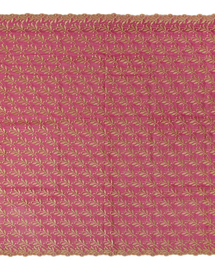 Pink Swiss Cotton Voile Sudanese Thobe Fabric with Gold Leaf Embroidery, 4.5 MetersX140 Cms-D21384