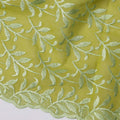 Lime Green Swiss Cotton Voile Sudanese Thobe Fabric with White Leaf Embroidery, 4.5 MetersX140 Cms-D21386
