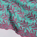 Aqua Green Swiss Cotton Voile Sudanese Thobe Fabric with Pink Leaf Embroidery, 4.5 MetersX140 Cms-D21387 Regal Fabrics