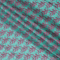 Aqua Green Swiss Cotton Voile Sudanese Thobe Fabric with Pink Leaf Embroidery, 4.5 MetersX140 Cms-D21387 Regal Fabrics