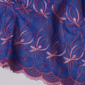 Royal Blue Swiss Cotton Voile Sudanese Thobe Fabric with Pink Floral Embroidery, 4.5 MetersX140 Cms-D21388