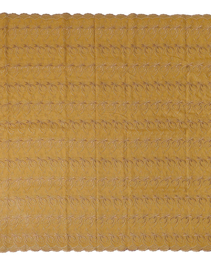 Mustard Yellow Swiss Cotton Voile Sudanese Thobe Fabric with Gold Floral Embroidery, 4.5 MetersX140 Cms-D21390