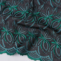 Black Swiss Cotton Voile Sudanese Thobe Fabric with Green Floral Embroidery, 4.5 MetersX140 Cms-D21392
